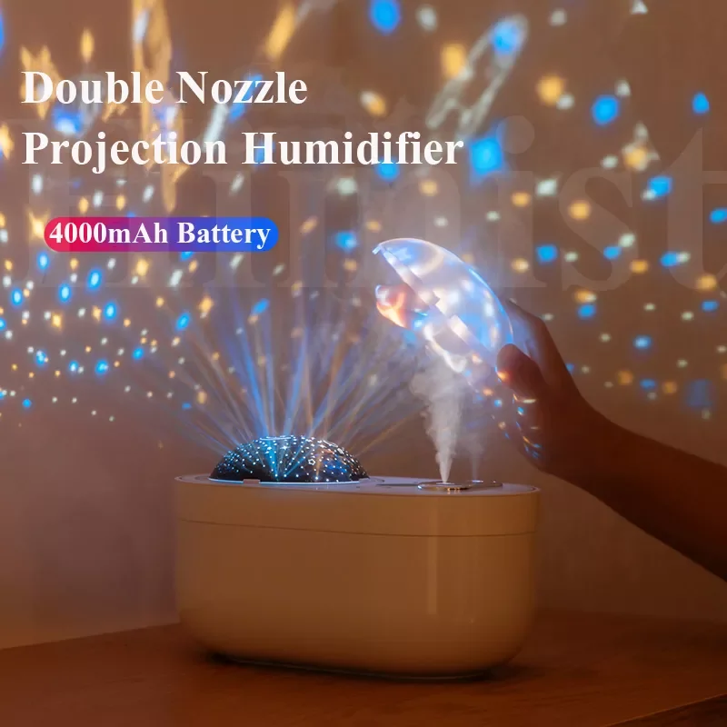 

Projection Light Air Humidifier Dual Nozzle 4000mAh Rechargeable Battery Wireless Ultrasonic Aroma Diffuser Mist Maker Fogger