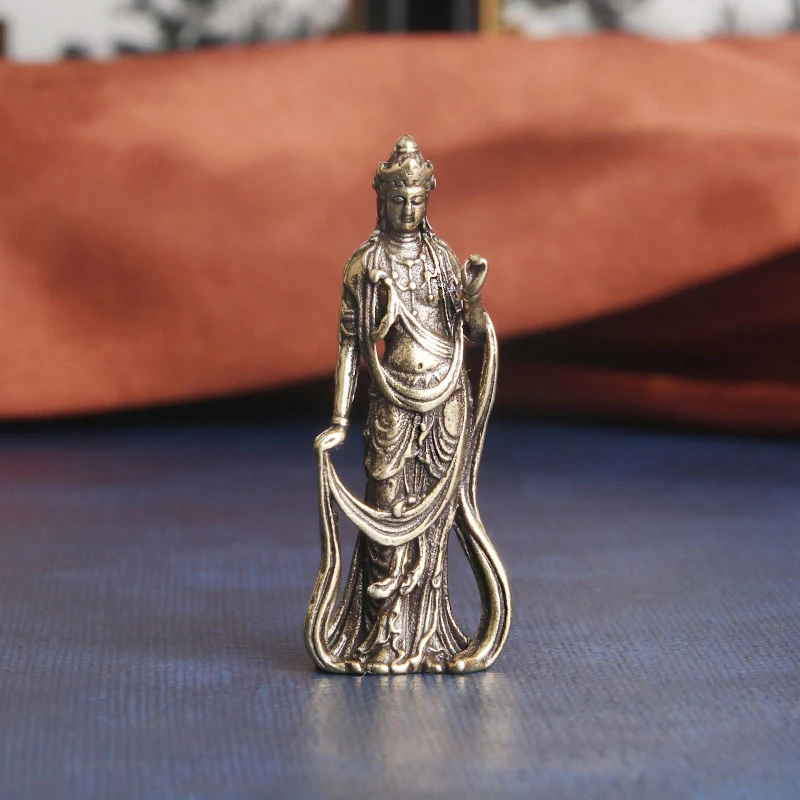 

1pc Collectable Chinese Brass Carved Kwan-yin Guan Yin Buddha Exquisite Small Statues Home Decorations Crafts Ornaments