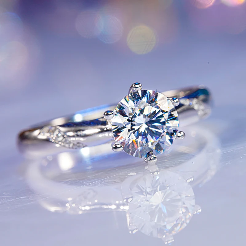 FENTTECI Moissanite Ring S925 Sterling Silver With 18k Gold Plated D Color Fine Jewelry Wedding Bands with Certificate for Women