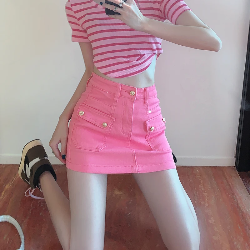

COIGARSAM Women Short Skirt High Waist Pink Skirts Dropshipping