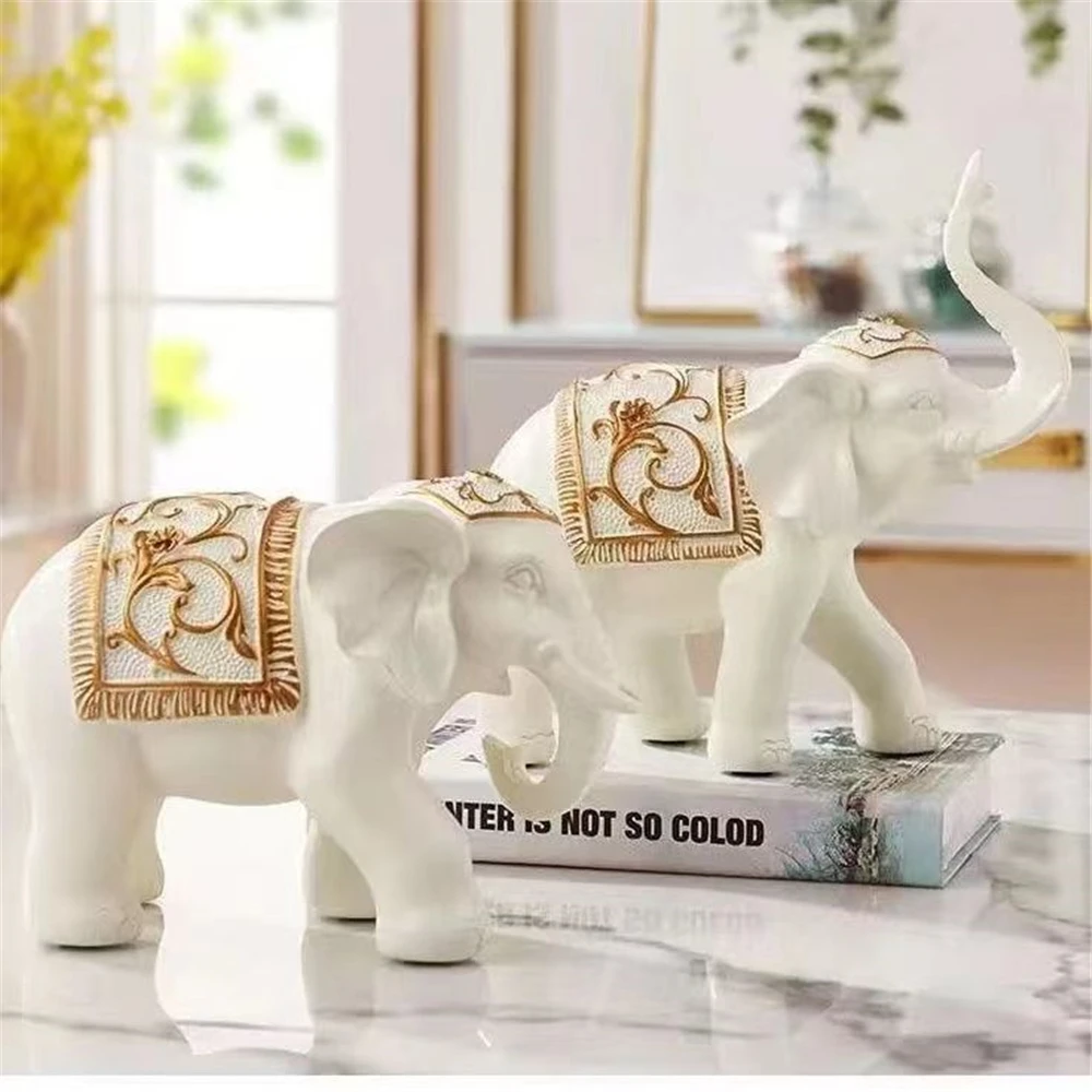 

A Pair of Elephant Statues Resin Crafts Implied Fortune Object Living Room Porch Desk Decoration Lucky Indian Elephant Ornaments