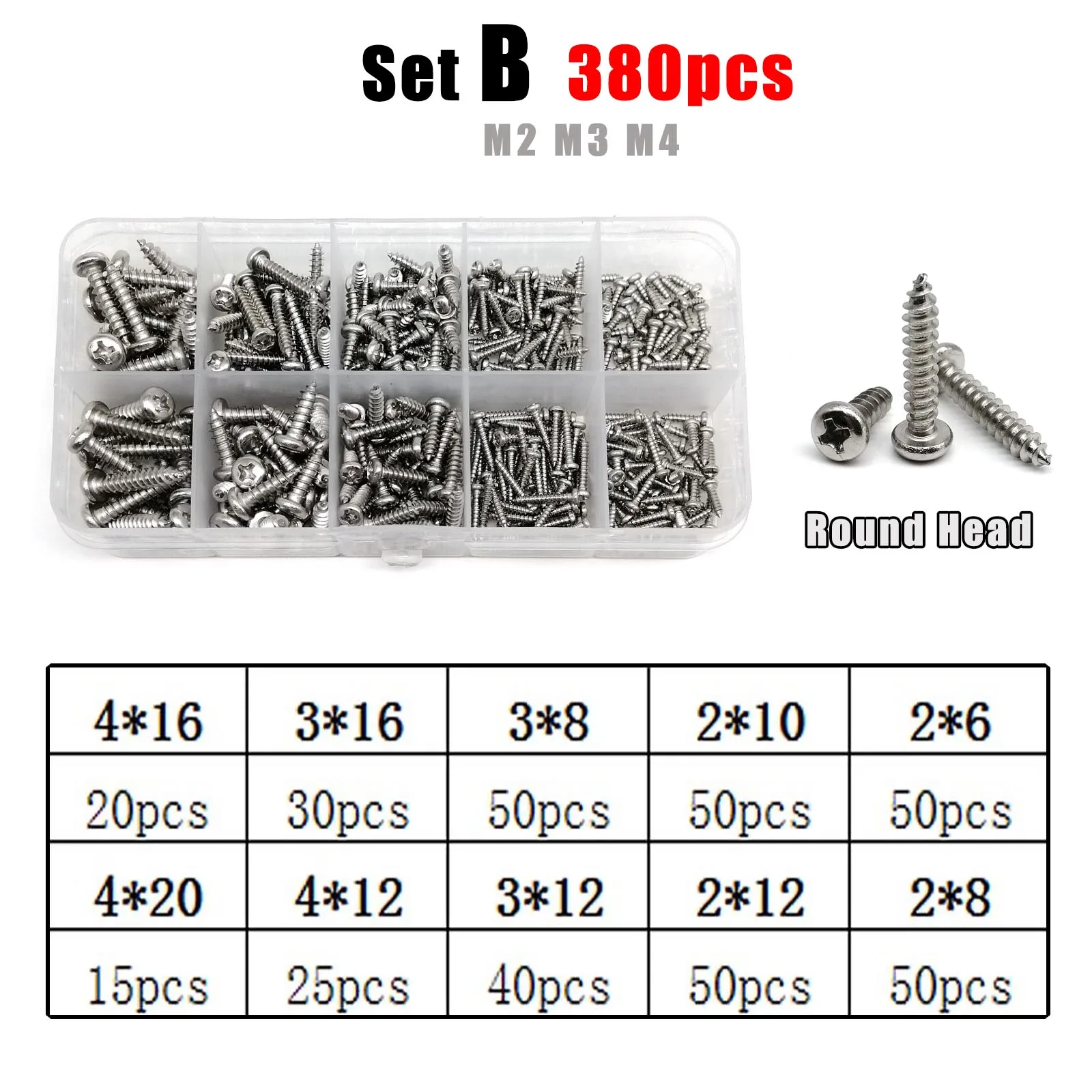 

Набор Саморезов M1.2-M4 Для Работы По Дереву С Крестообразным И Круглым Шлицем, Нержавеющая Сталь A2 304, Стандарт GB845