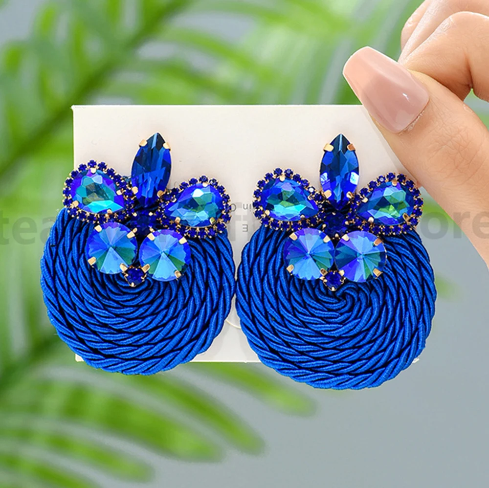 

Fashion Cotton Weave Round Big Dangle Drop Earrings For Women Trendy Luxury Colorful Crystal Unusual Party Pendant Jewelry Gift