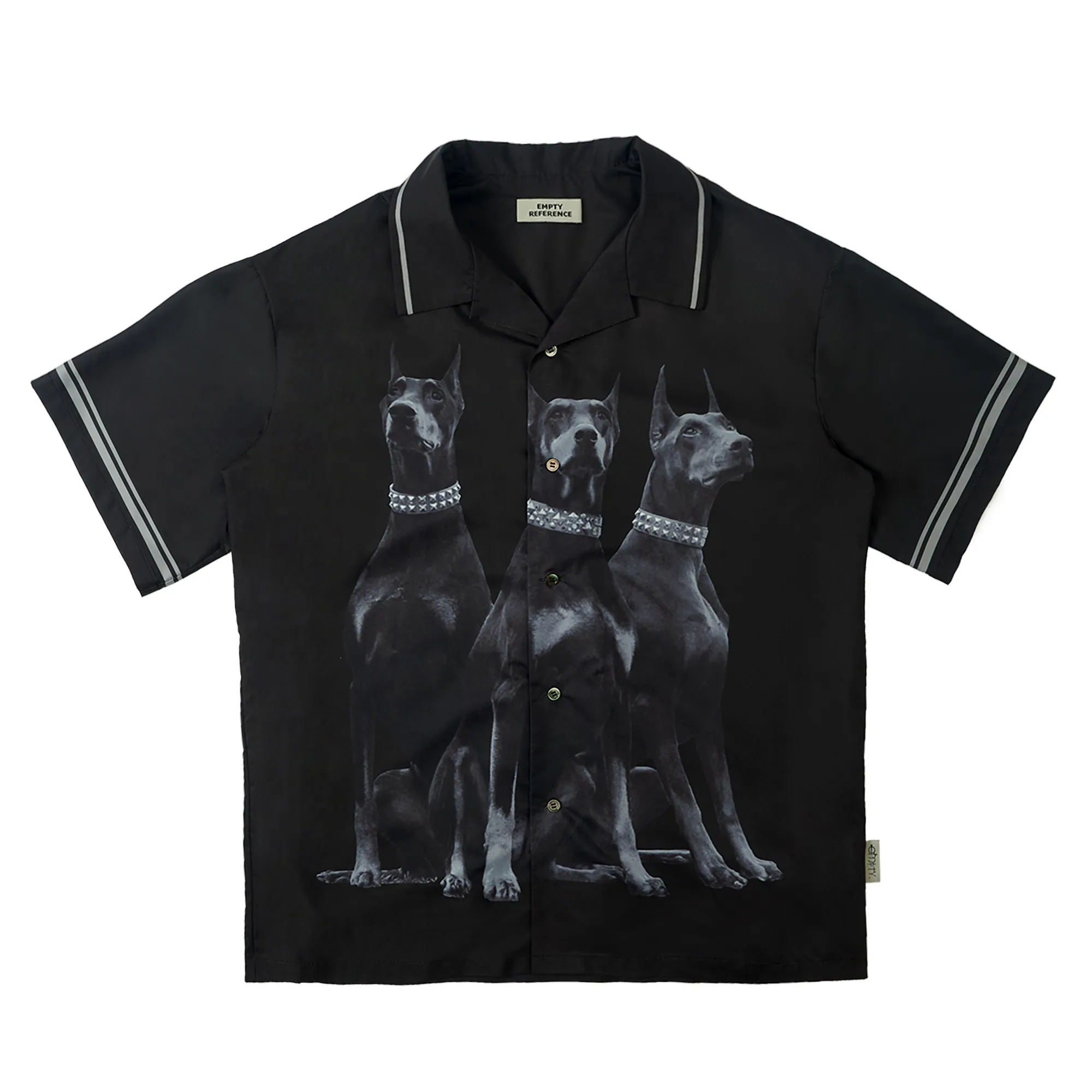 EMPTY REFERENCE 20SS Doberman Full Print Short Sleeve Shirt with Cuban Collar fashion streetwear loose