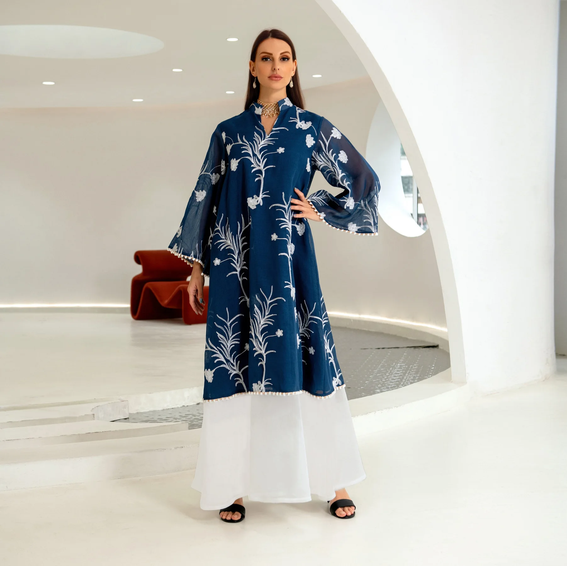

Hijab Muslim Dress Kaftan Dubai Embroidery Eid Abaya Long Dresses Women Ramadan Islam Clothing Jilbab TurkeyRobe Femme Musulmane