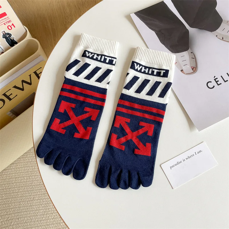 5 Pairs Man Short Five Finger Socks Pure Cotton Solid Business Striped Standard Breathable Socks With Separate Toes Hot Sell