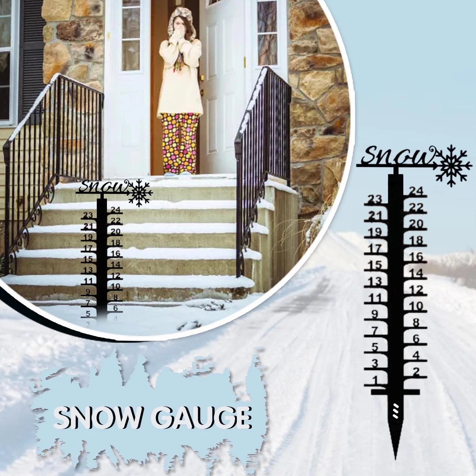 

Snow Gauge Snow Decoration Pile Gauge Handmade Metal Snow Gauge Rain Garden Gauge Outdoor Christmas 24cm Snowmobile