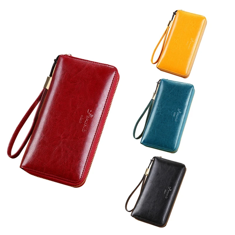 

GERUOLA Wallet RFID Women Long Soft Leather Temperament All-Match Large-Capacity Zipper Wallet Clutch Holds Mobile Phone