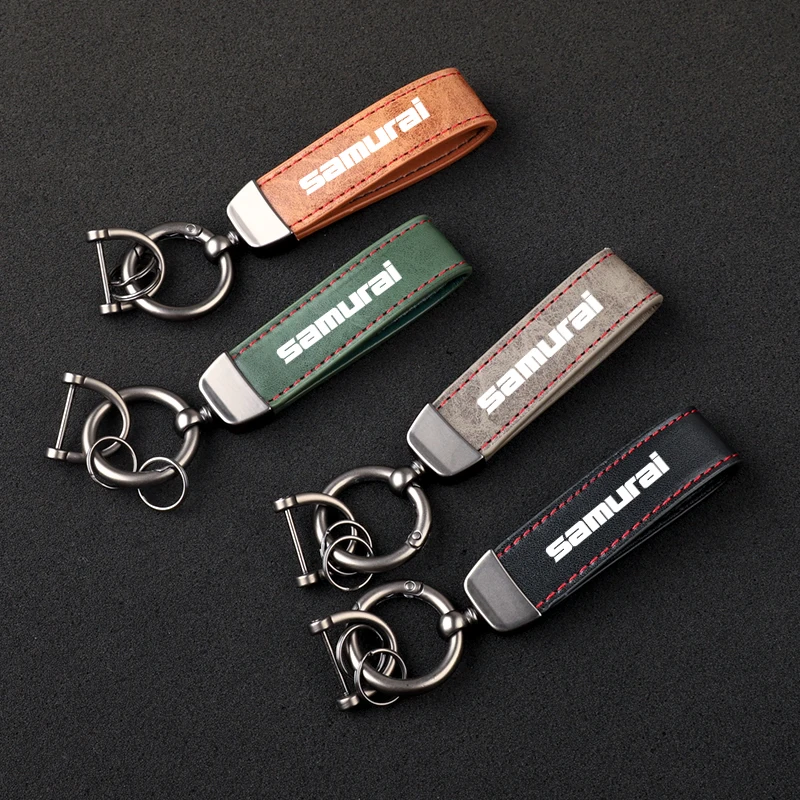 

High-Grade Leather Car KeyChain 360 Degree Rotating Horseshoe Key Rings For SUZUKI Samurai Car KeyChain Car Accessories