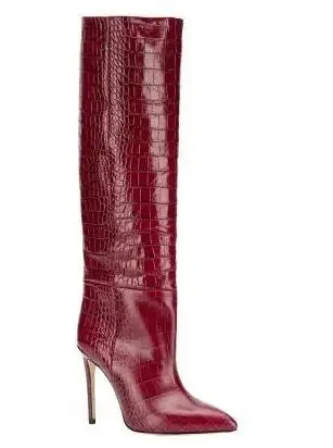 Зеленые черные сапоги до колена из змеиной кожи питона с острым носком женские