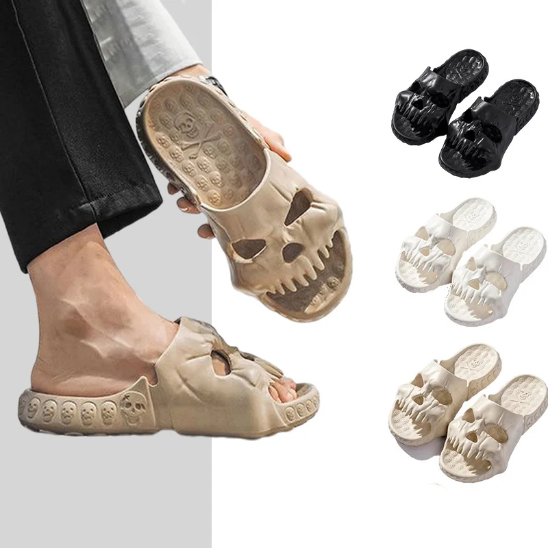 

New Personalized Skull Design Size 36-47 Men Slippers 2023 Summer Outdoor Slide Thick Sole Platform Beach Non-slip Women Sandal