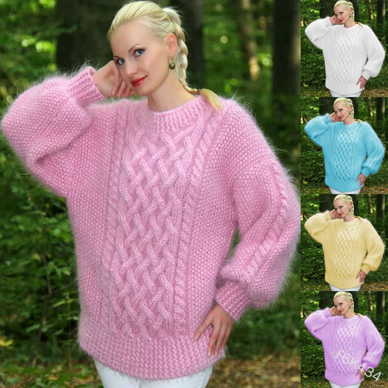 

Autumn Winter NEW Round Neck Sweater Women's Solid Color Loose Top Pullover Sweater Long Sleeve Fashion Casual