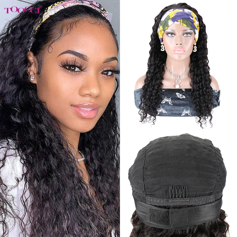 Toocci Water Wave Headband Wig Curly 100% Human Hair Remy Brazilian Hair Glueless Natural Curly Wave Headband Human Hair Wig