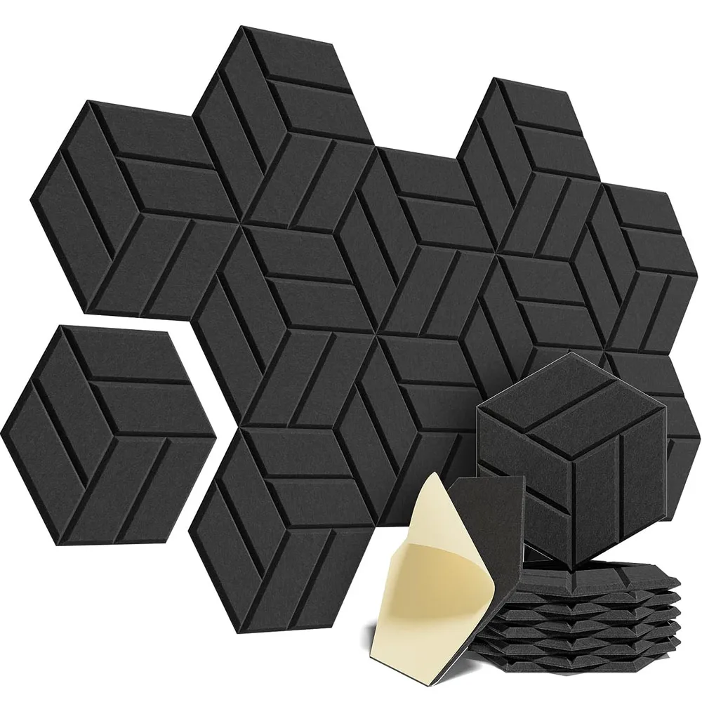 

Обновленные самоклеящиеся звукостойкие пенопластовые панели, 12 упаковок, акустические панели, шестиугольные настенные панели, звукопоглощающие панели для дома и студии