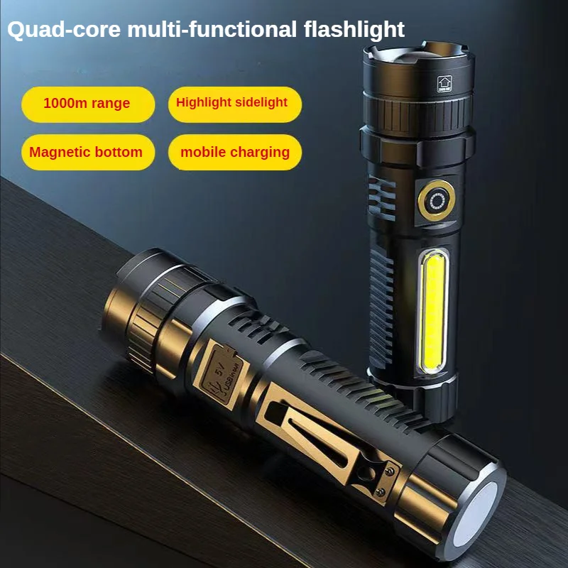 

Magnet Rechargeable LED Flashlight Type C 2A 1800lm Super Bright Torch Zoomable Portable Emergency Light Indicator Update