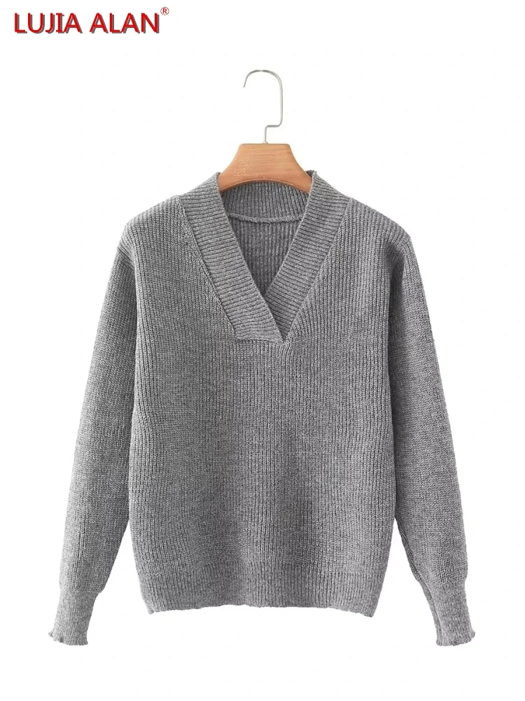 

3 Color Hot Sale New Women's V-Neck Nine Quarter Sleeve Casual Loose Knitted Sweater LUJIA ALAN SW1793