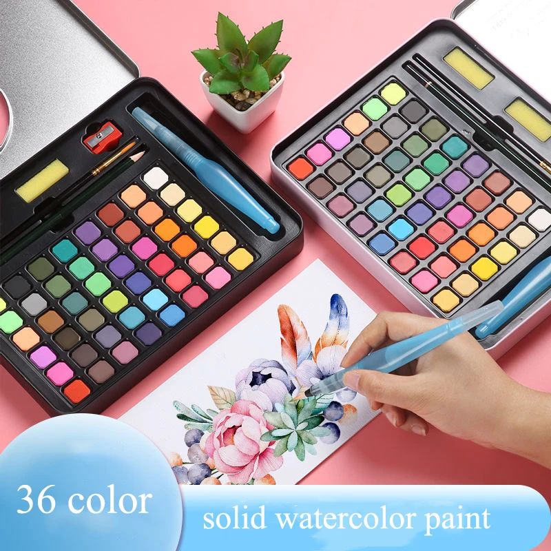 

36 Colors Solid Watercolor Paint Set Tin Box Watercolor Paint Set Beginner Sketch Hand Painted Paints