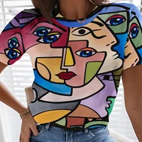 new springsummer graffiti painting 3d printed womens t shirt elegant short sleeved round neck top new vintage t shirt woman