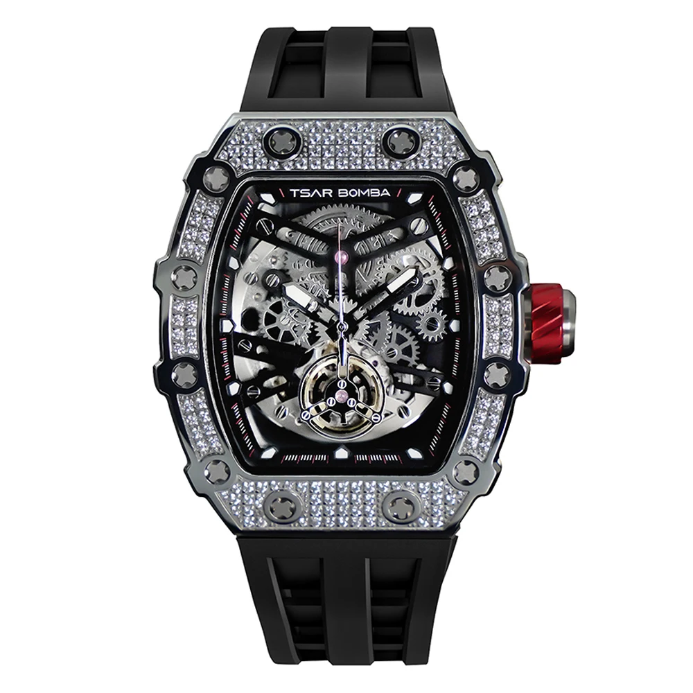 

TSAR BOMBA Luxury Mens Automatic Watch Gold Diamond MIYOTA Movement Wristwatch Mechanical Watch for Men Relogio Masculino