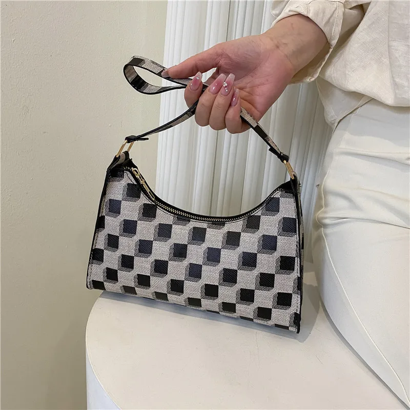 

Fashion Checkerboard Women Handbag Luxury Pu Leather Shoulder Bags Simple Female Underarm Bag Daily Ladies Totes Clutch Purse
