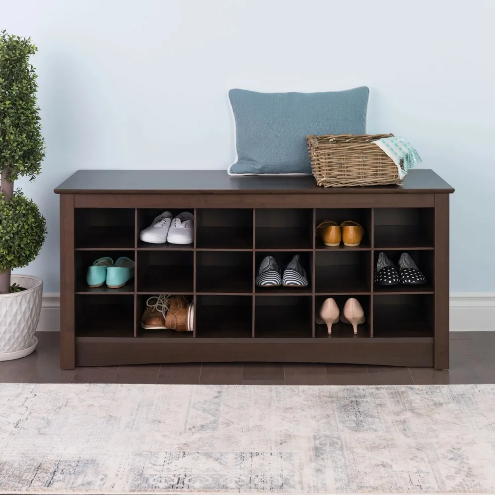 

3-Tier Storage Cubby Bench Shoe Rack, Wood, Brown