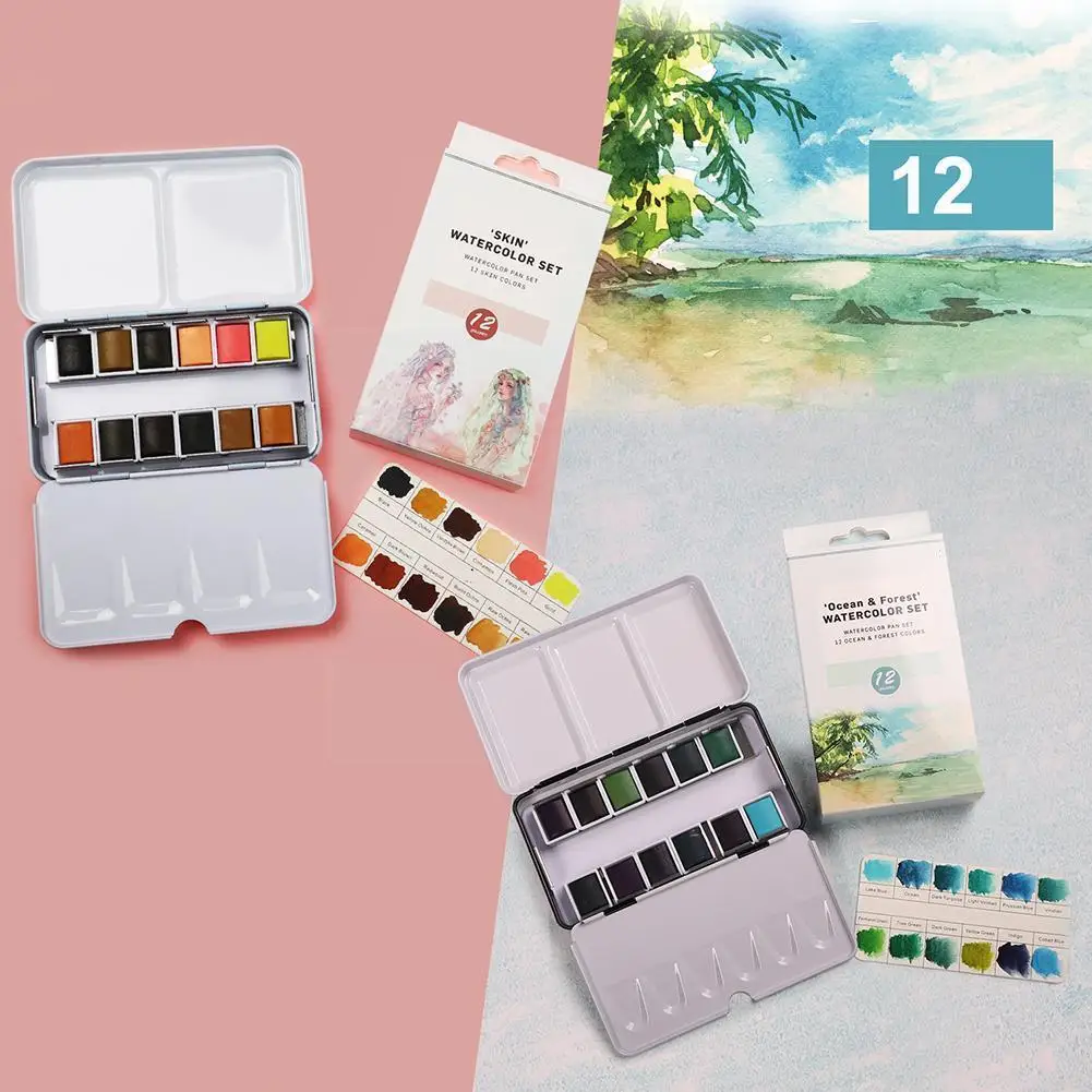

12 Colors/set Watercolor Paint With Tin Box Art Student Morand/candy Paint Watercolor Painting Color Sketching Supplies S1r3