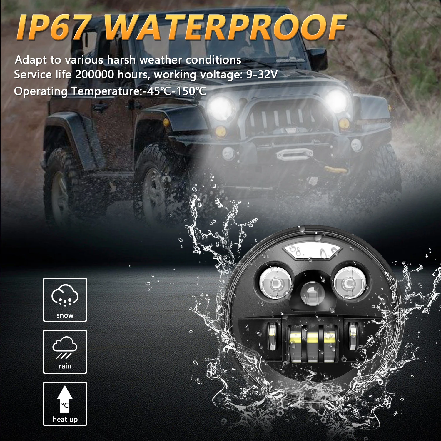 7-дюймовая круглая фотолампа monотклон R2 модель H4 6000K белая 200 Вт высокая мощность