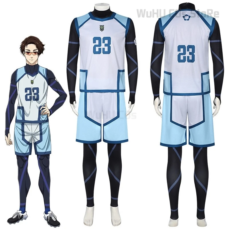 Костюм Chigiri Hyoma Nagi комбинезон 3 шт. топы шорты синий замок S2 комплект для косплея