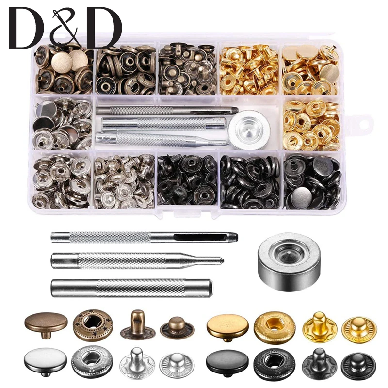 

60 Sets Leather Snaps Fastener Kit Metal Snap Buttons Press Studs Leather Rivets DIY Craft for Clothes,Leather,Jacket,Jeans