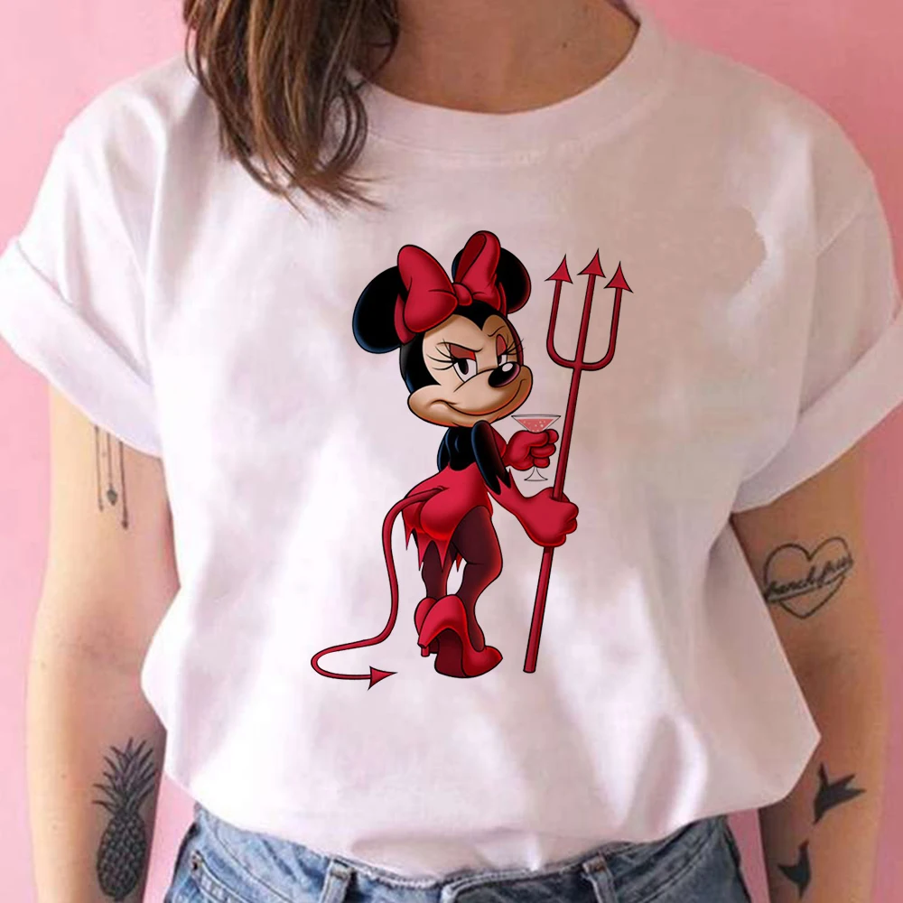 

Disney T-shirts Woman Summer 2022 Minnie Mouse Streetwear Women's Clothing Little Devil Fashion Short Sleeve T Shirt for Girls