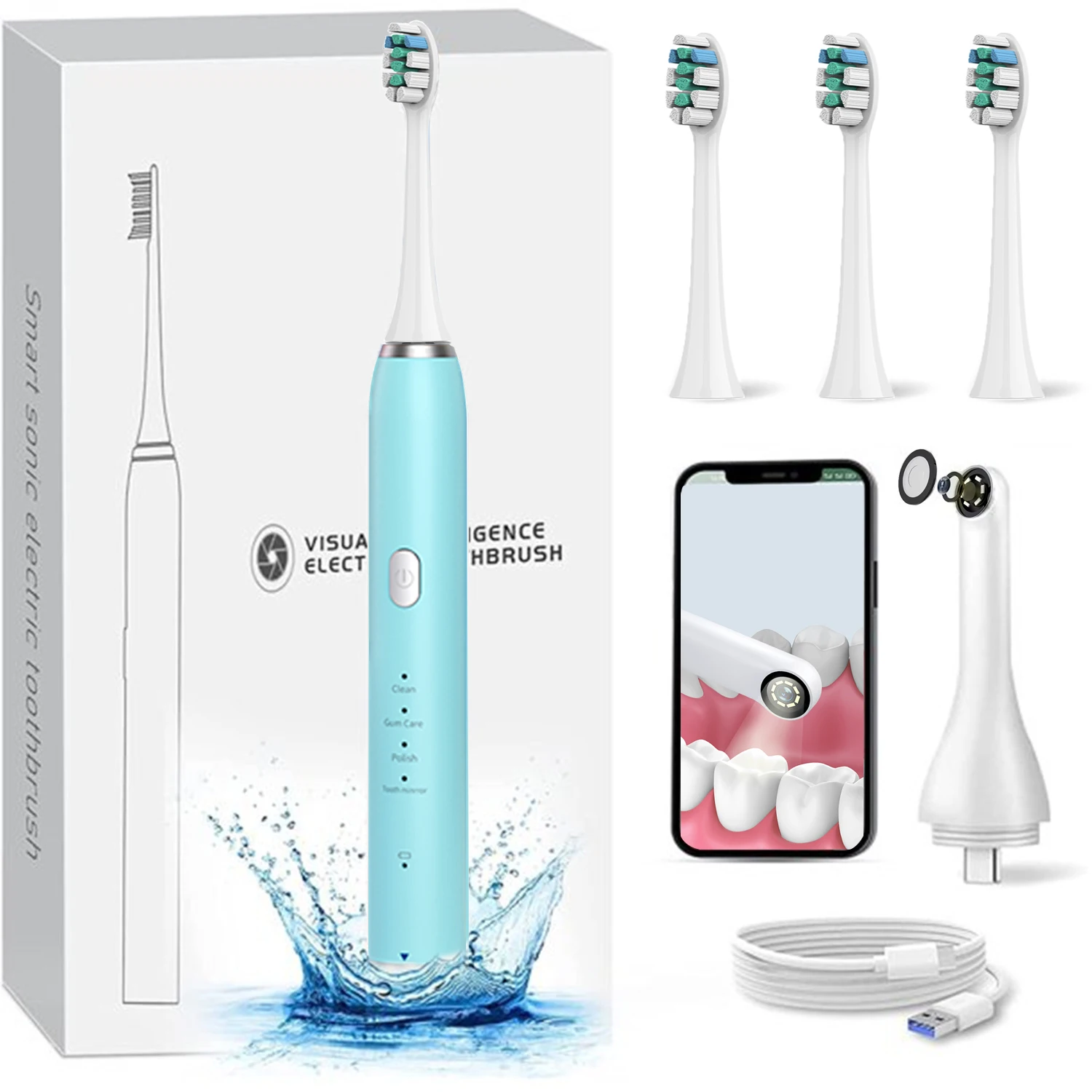 

Smart Sonic Toothbrush with Oral Camera, USB Rechargeable Toothbrushes for Complete Care , A Gift for Family , 3 modes, Blue