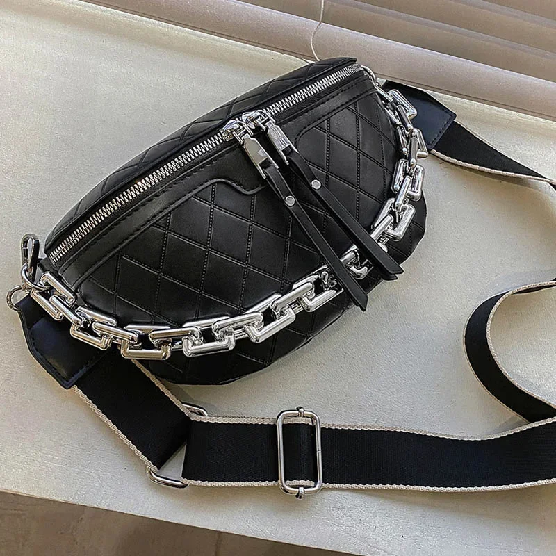 

Thick Chain Waist Bag Women Luxury Leather Fanny Pack Female Fashion Chest Bags Belt Bag Women's Brand Shoulder Crossbody Bags
