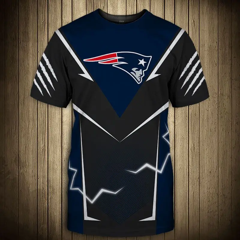 

New England men's fashion 3d Patriots T-shirt White lightning geometric pattern graffiti print casual tops