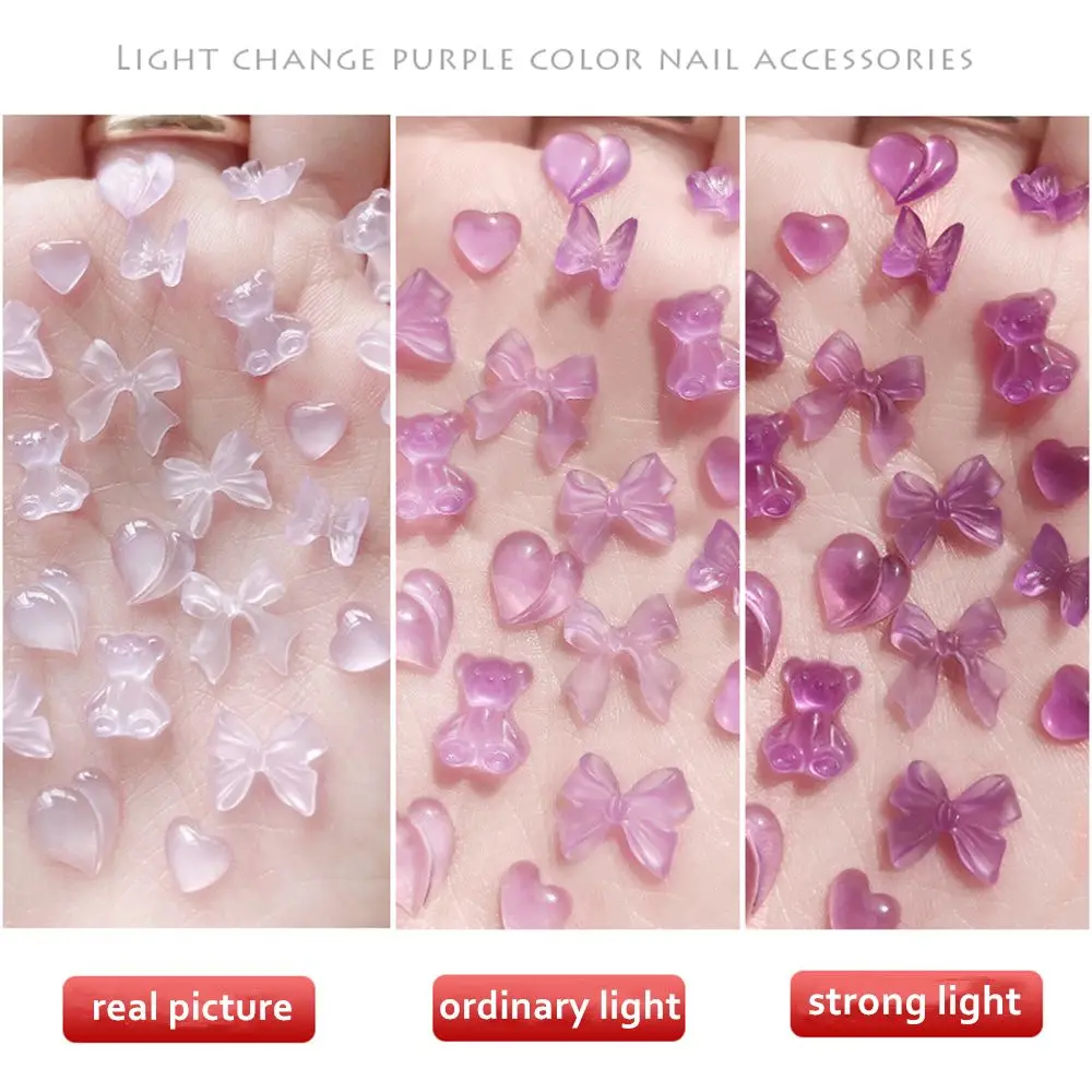 

Bear Bow Crystal Love Light Change Glitter Nails Rhinestone Nail Jewelry Diamond Nail Art Decorations