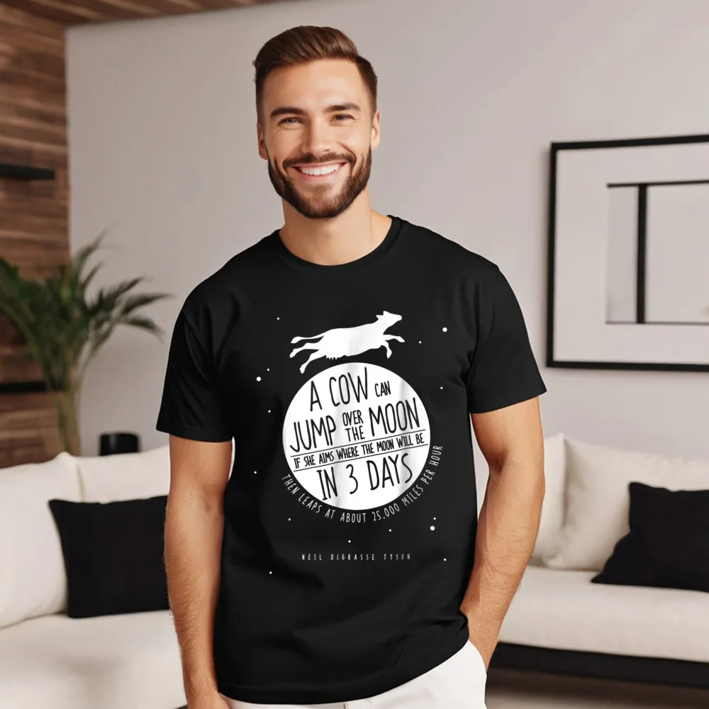 Graphic Men Tshirts Neil deGrasse Tyson A Cow Printing Tees Cotton Short Sleeve Slogan Tee-Shirt Round Collar