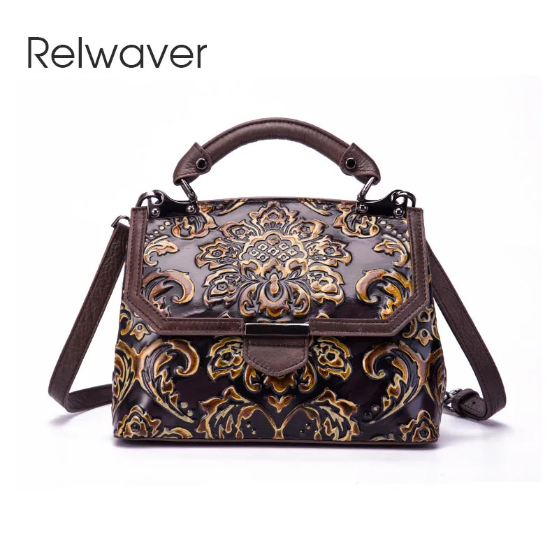 

Relwaver women shoulder bag genuine leather 2023 spring flower hand brushed color flap vintage crossbody bag ladies handbags