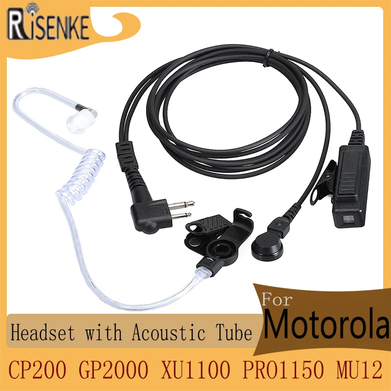 RISENKE Acoustic Tube Earpiece for Motorola CP200 GP2000 XU1100 PRO1150 MU12 Walkie Talkie 2 Pin Headset with Mic and PPT