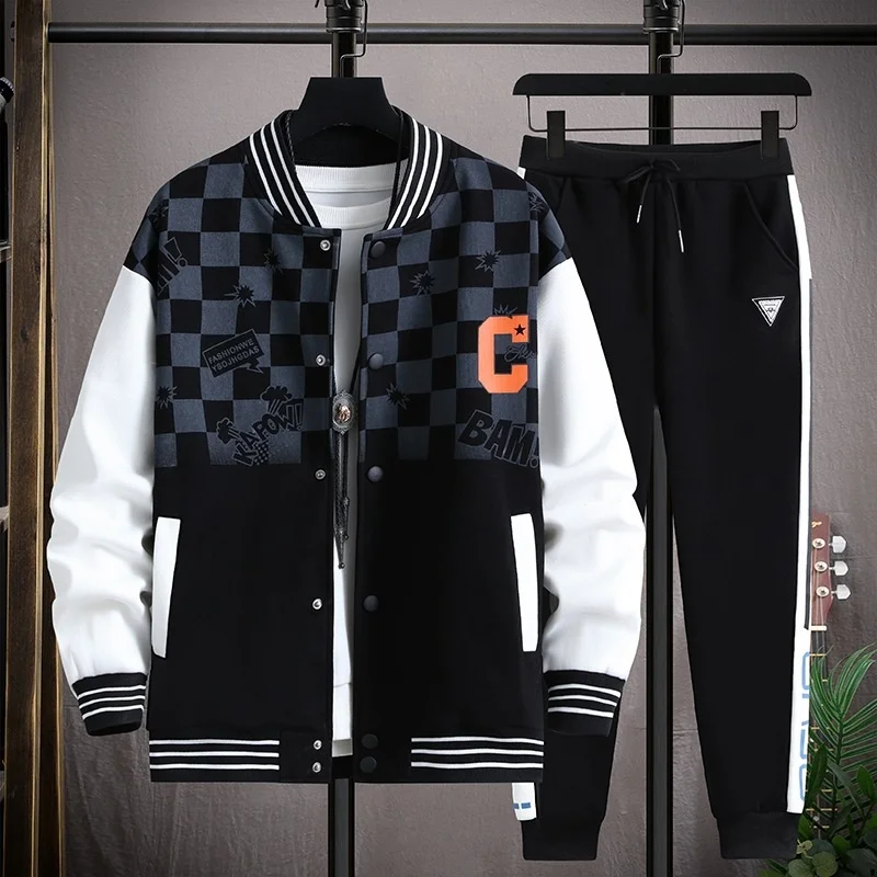 

Men's Jacket Sets Letter Print Harajuku Baseball Uniform Casual Single-breasted Hip Hop Sports Two-piece Tracksuits
