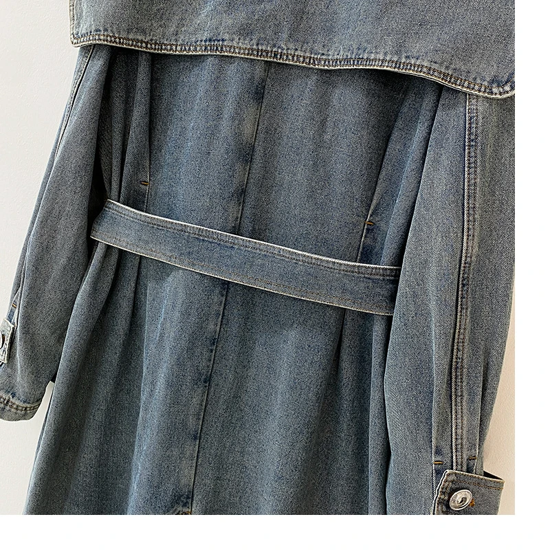 Осенняя мешковатая Женская ветровка куртки с поясом длинный джинсовый Тренч