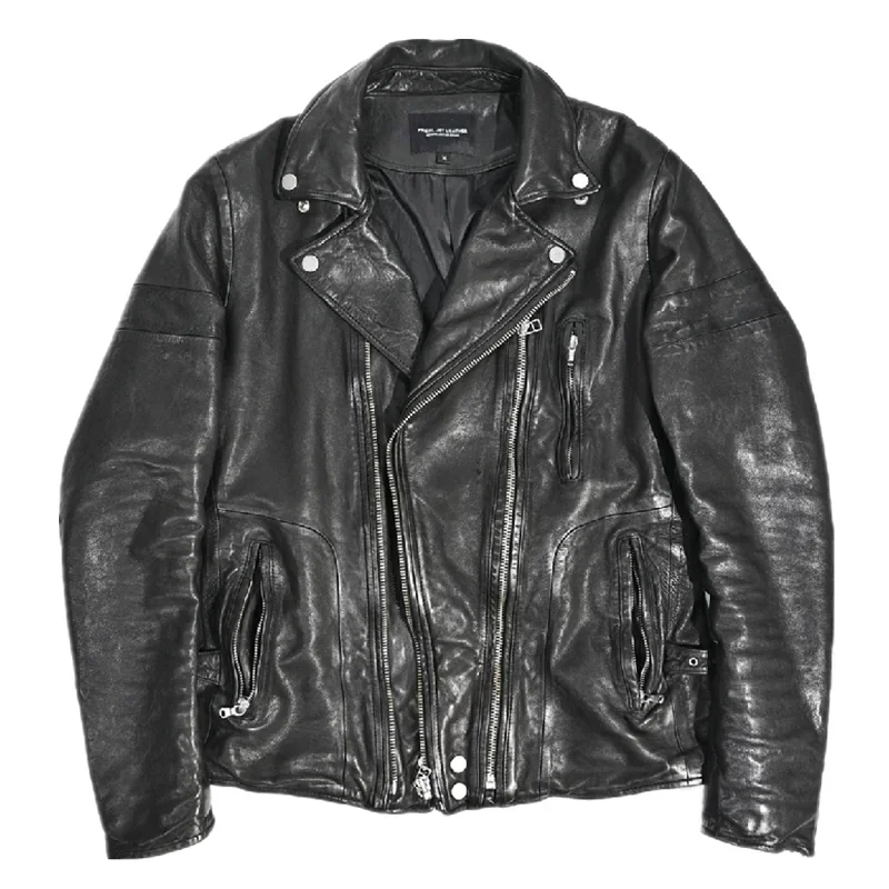 Мужская винтажная моющаяся куртка из натуральной овчины