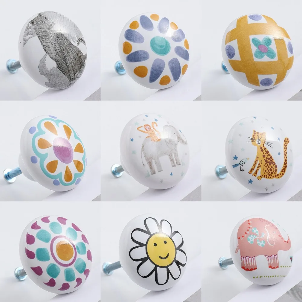Дверные ручки для шкафа керамические с винтом мебели животных цветов круглые