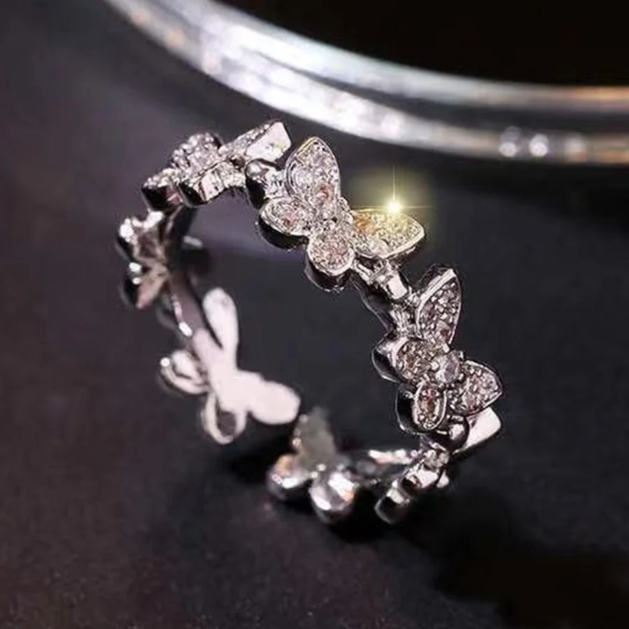 

Fashion Vintage Crystal Animal Butterfly Rings For Women Minimalist Dainty Insect Open Adjustable Finger Rings Jewelry Gifts