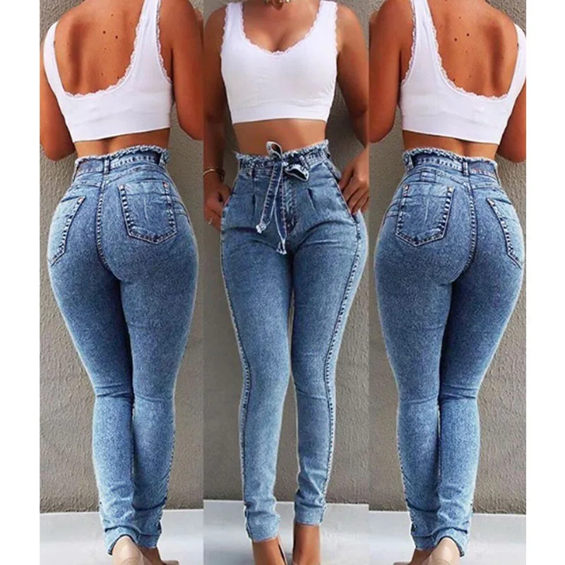 

Fashion Skinny Jeans Women High Waist Zipper Pockets Solid Colro Slim Elastic Denim Trousers Streetwear Plus Size Women Clothes