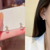 summer square zircon copper alloy metal hoop earrings for women fashion jewelry temperament girls daily wear earrings 2022