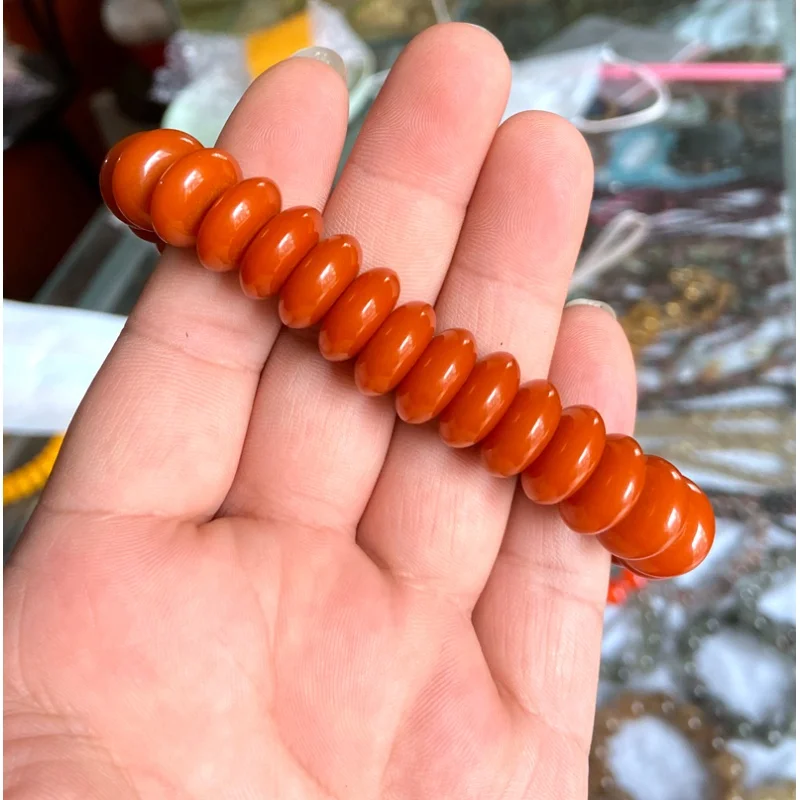 

Certificate 7x14mm Natural Orange Red Abacus Mexican Amber Beeswax Bracelet