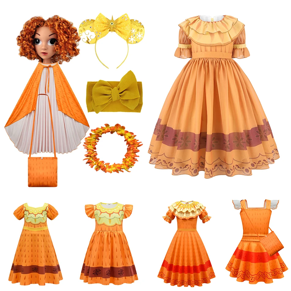 

Encanto Costume For Kids Princess Dress Accessories Girls Pepa Halloween Cosplay Costume Children Birthday Party Orange Vestidos