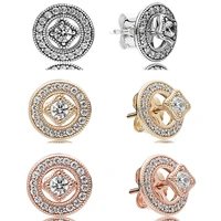 original sparkling rose gold allure with crystal stud earrings for women 925 sterling silver wedding gift pandora jewelry
