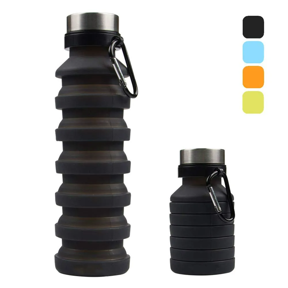 Collapsible Silicone Water Bottle for Travel Gym Camping Hiking Portable Leak Proof Sports with Carabiner 500ml | Спорт и
