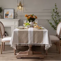 Cotton Linen Fringed Embroidered Tablecloth Anti-slip Dust-proof High Temperature Resistant Rectangular Dining Table Cover Towel