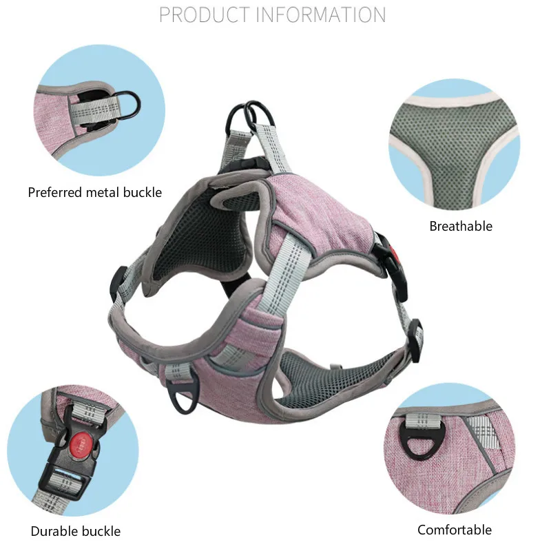 

S-XL Reflective Luminous Dog Collar Harness Chest for Small Medium Large Dog Harness Vest with Rope Pet Dog Accessories Supplies